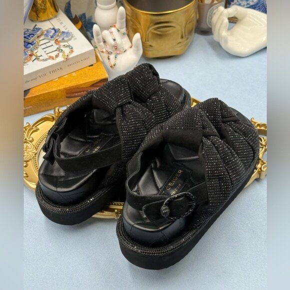 🆕 KURT GEIGER LONDON 🧿 NWOB Orson Knot Crystal Bejewelled Sandal, Black - Sz 7 - Picture 9 of 14